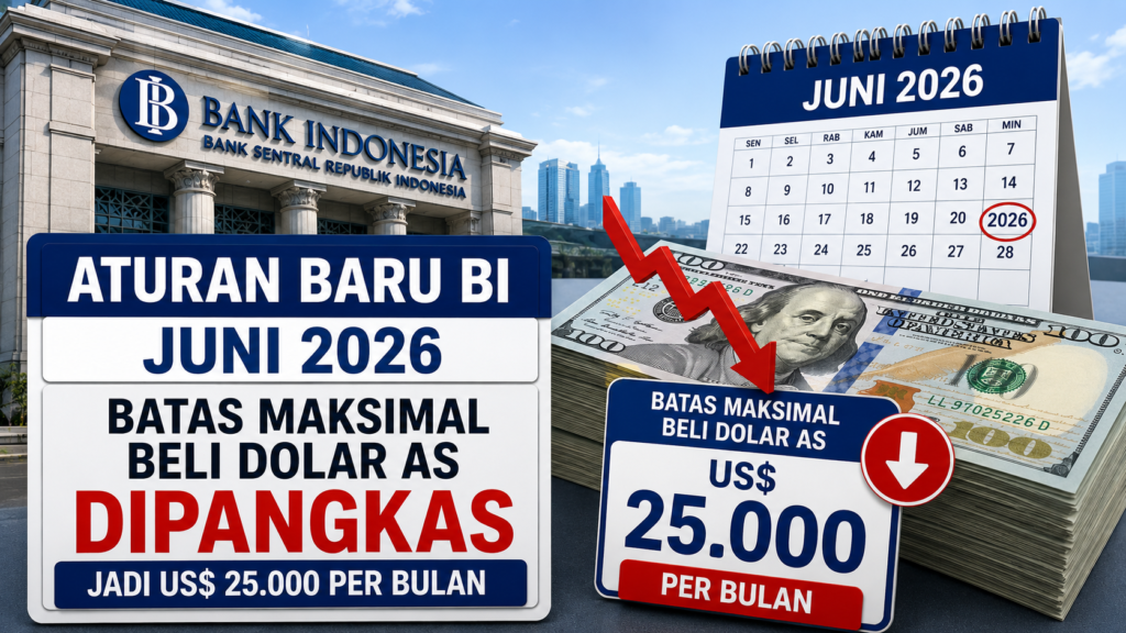 Aturan baru BI Juni 2026 mengenai batas maksimal pembelian Dolar AS yang dipangkas menjadi US$ 25.000 per bulan.