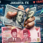 Visualisasi gejolak mata uang Dolar AS dan Rupiah di tengah lantai bursa saham yang sibuk, sebagai ilustrasi artikel cara mengamankan uang dan aset saat nilai tukar Rupiah merosot tajam.