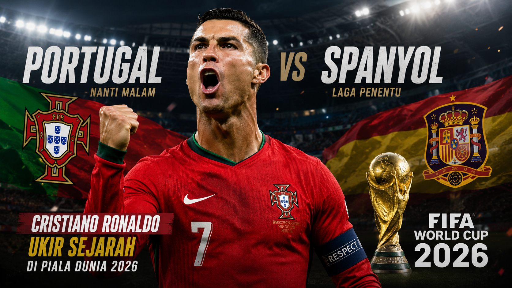 Cristiano Ronaldo jelang laga Portugal vs Spanyol nanti malam pada babak 16 besar Piala Dunia 2026