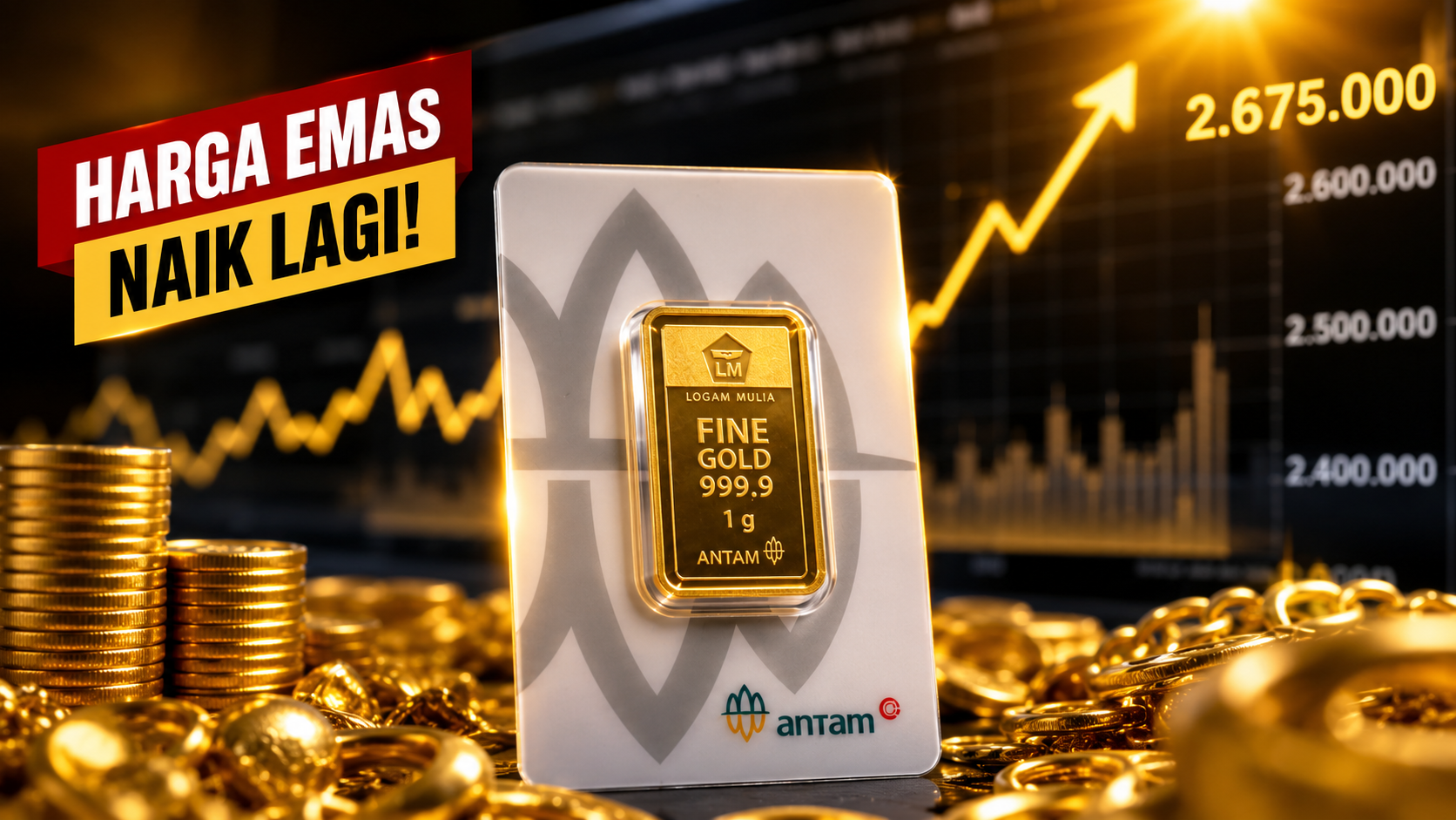 Harga emas Indonesia sore ini 15 Agustus 2026 naik, emas Antam Rp2.675.000 per gram