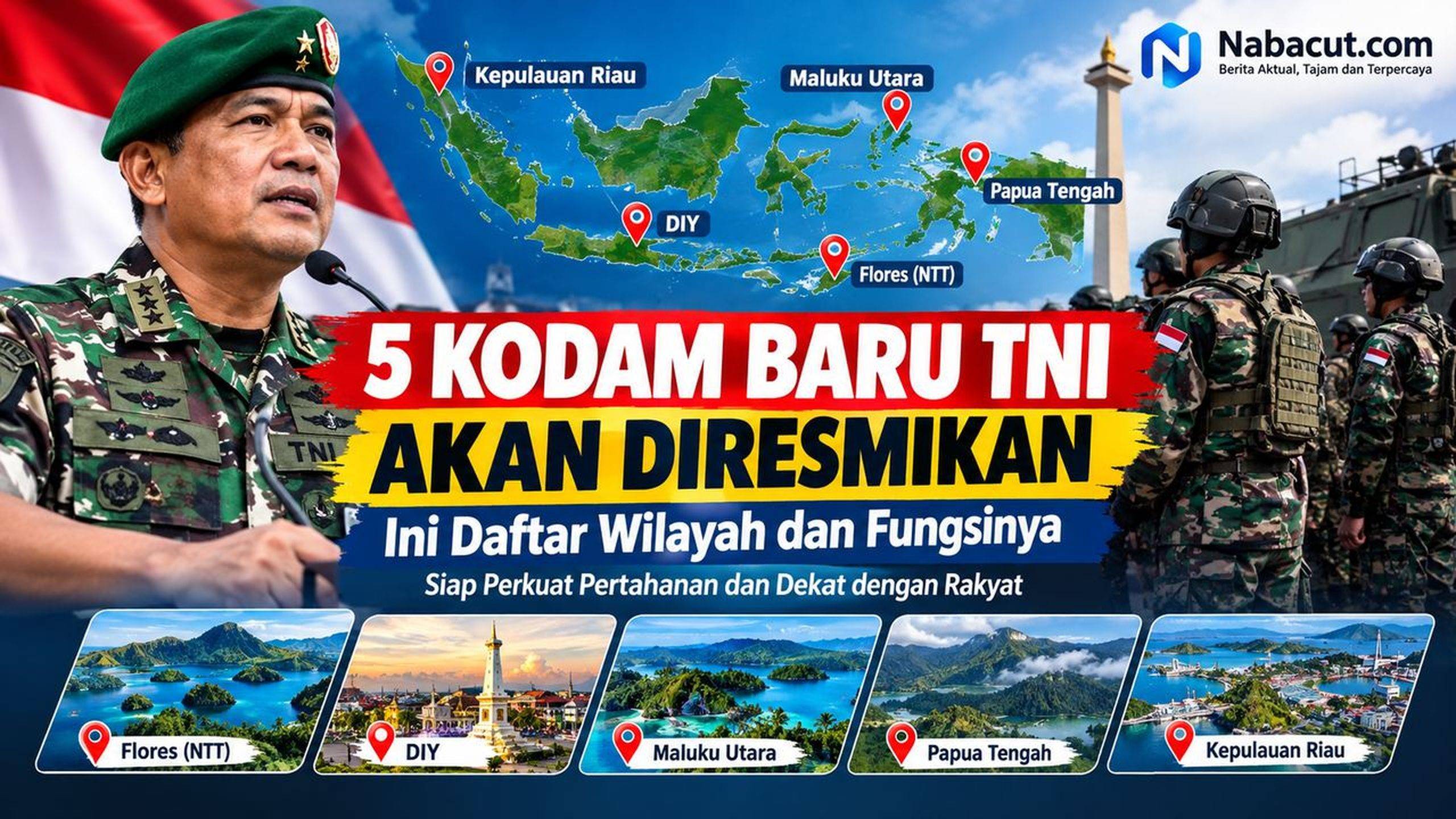 5 Kodam baru TNI di Flores, DIY, Maluku Utara, Papua Tengah, dan Kepulauan Riau