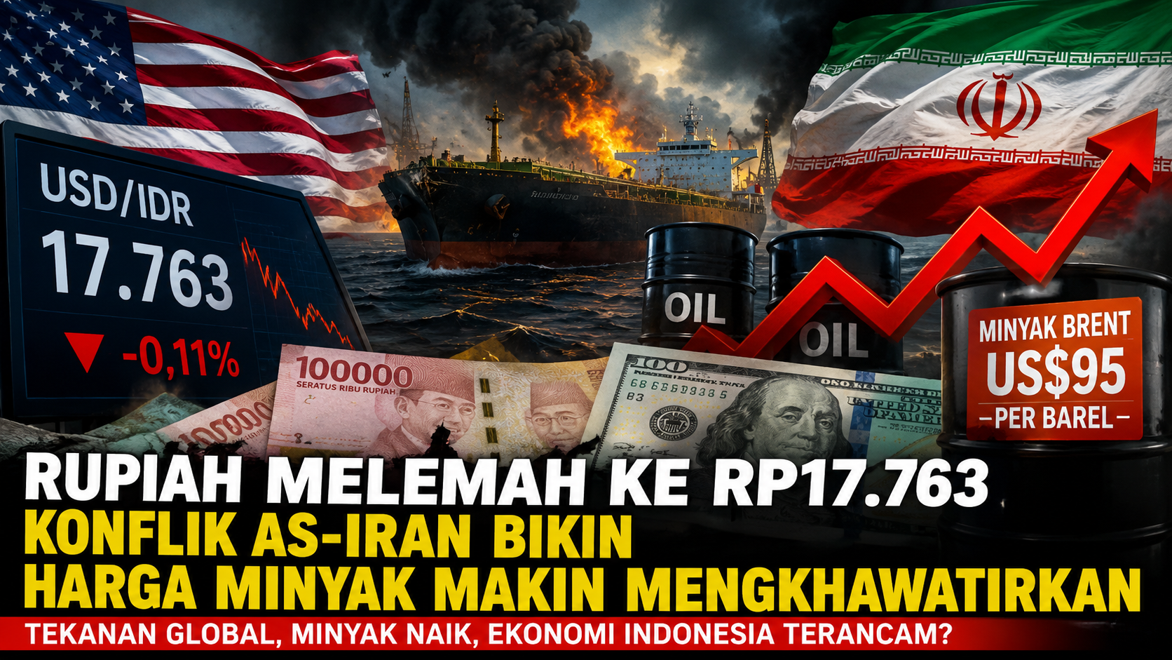 Rupiah melemah ke Rp17.763 di tengah konflik AS-Iran dan kenaikan harga minyak dunia