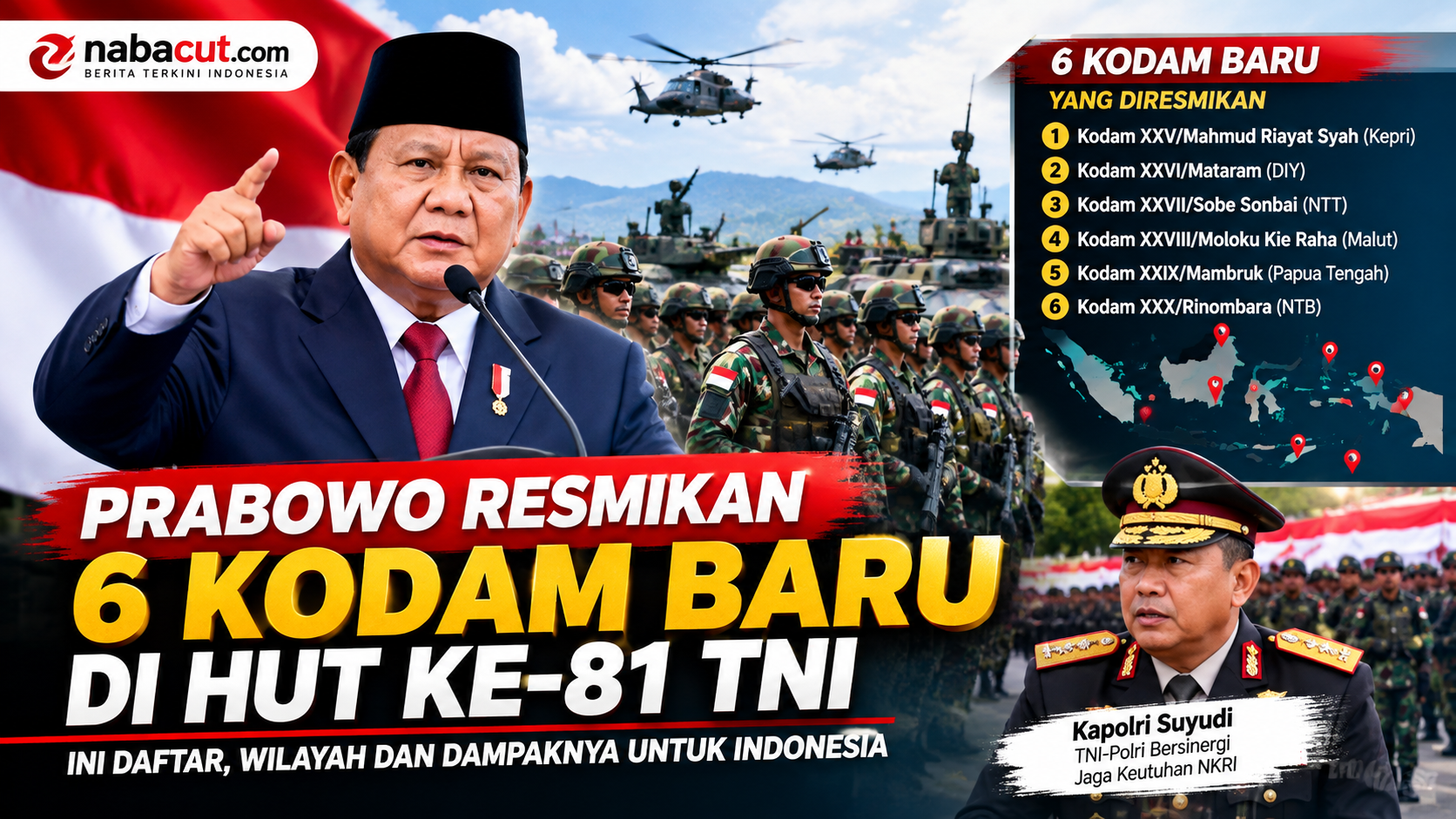 Prabowo resmikan 6 Kodam baru pada HUT ke-81 TNI